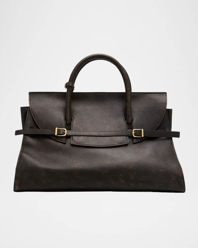 River Belted Distressed Leather Tote Bag